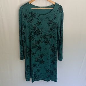 Bryn Walker Long Sleeve Floral Midi Dress Green Jersey Knit Lagenlook Medium